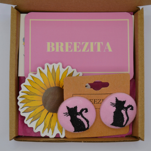 Black Cat Button Earrings - Pink