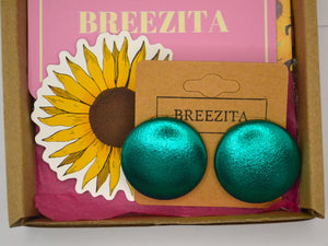 Green Foil Button Earrings