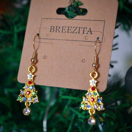 Gold Christmas Tree Hook Earrings - Christmas