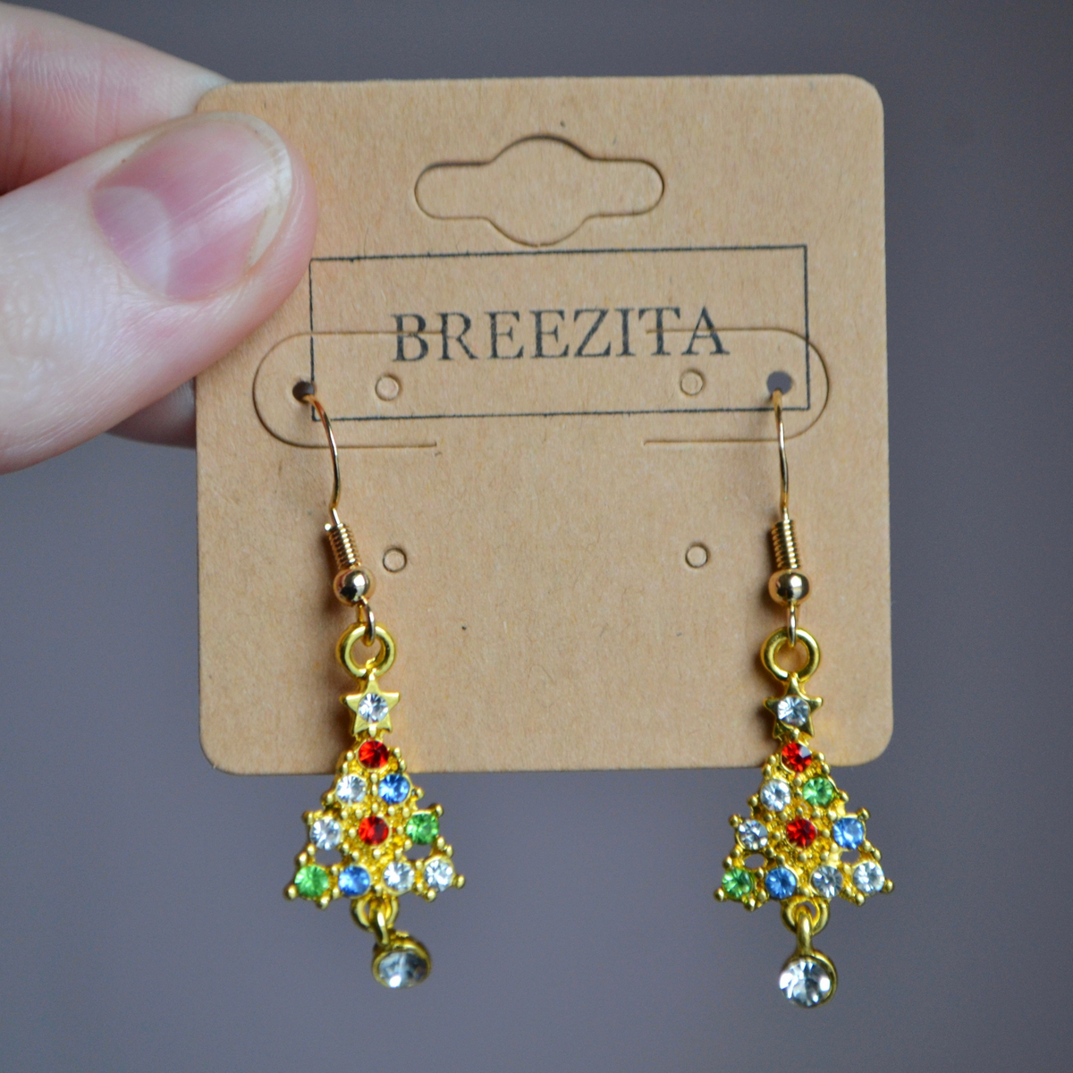 Gold Christmas Tree Hook Earrings - Christmas