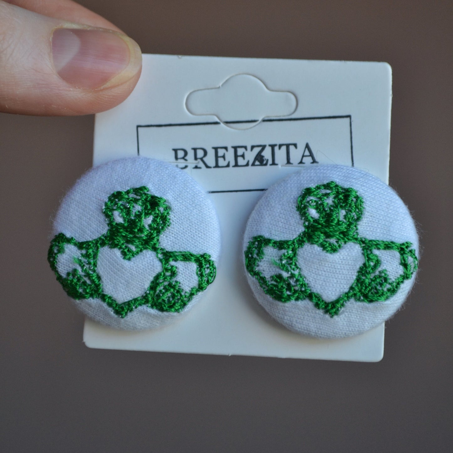 White Claddagh Button Earrings - Studs & Clip-Ons
