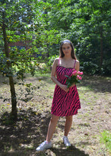 Load image into Gallery viewer, Pink Zesty Zebra Flared Dress - Strappy Pink Zebra Print Dress With Black Lace Trim