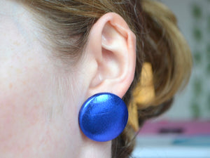 Royal Blue Foil Button Earrings