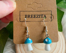 Load image into Gallery viewer, Blue Mushroom Hook Earrings