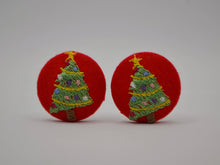 Load image into Gallery viewer, Red Christmas Tree Button Earrings