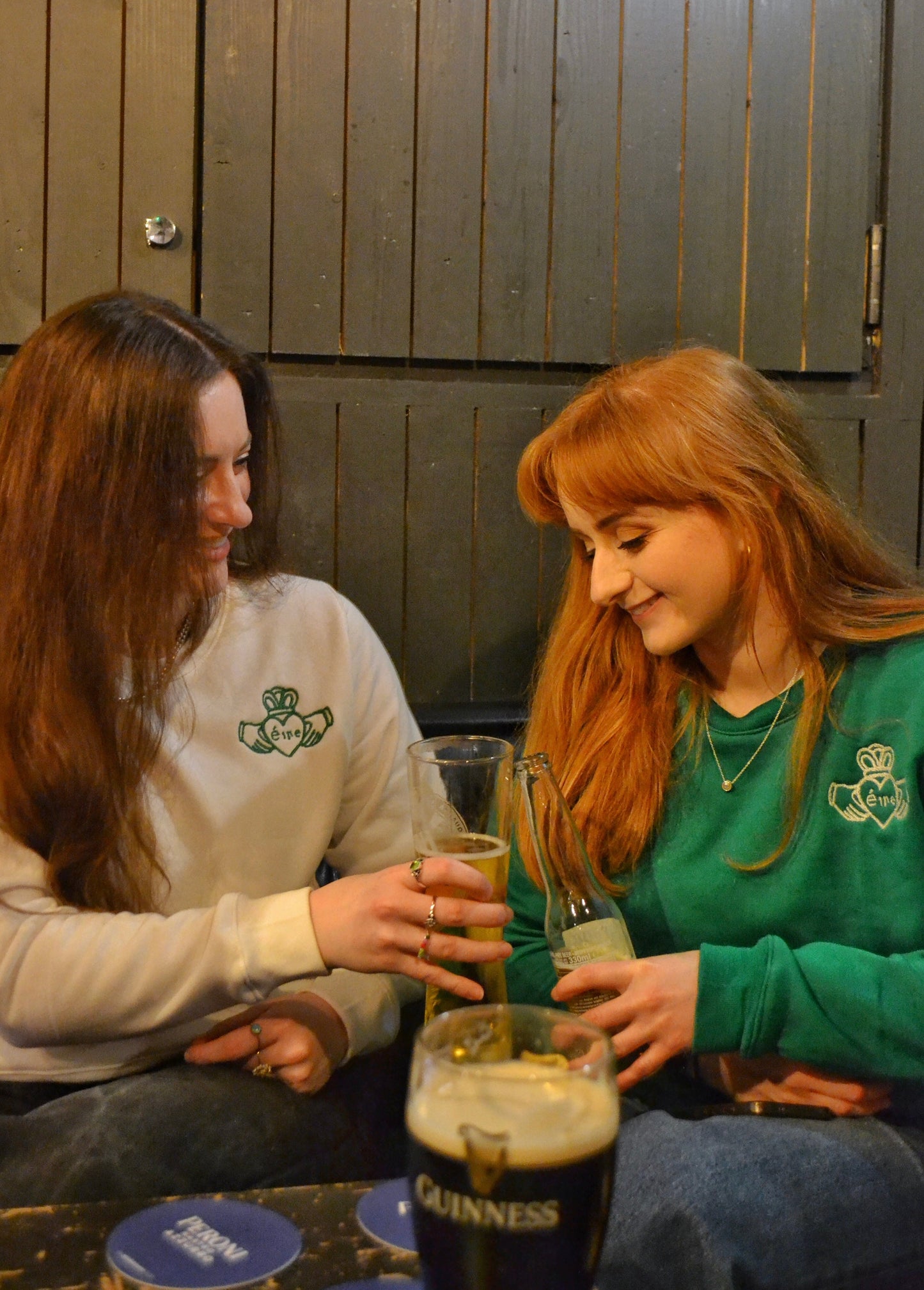 Green Claddagh Sweatshirt – White Embroidery