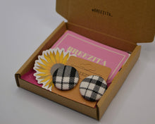 Load image into Gallery viewer, Black And White Tartan Button Earrings