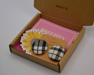 Black And White Tartan Button Earrings