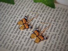 Load image into Gallery viewer, Orange Butterfly Charm Hook Earrings: Gold-Coloured Hypoallergenic Hooks - 9 Vibrant Colours