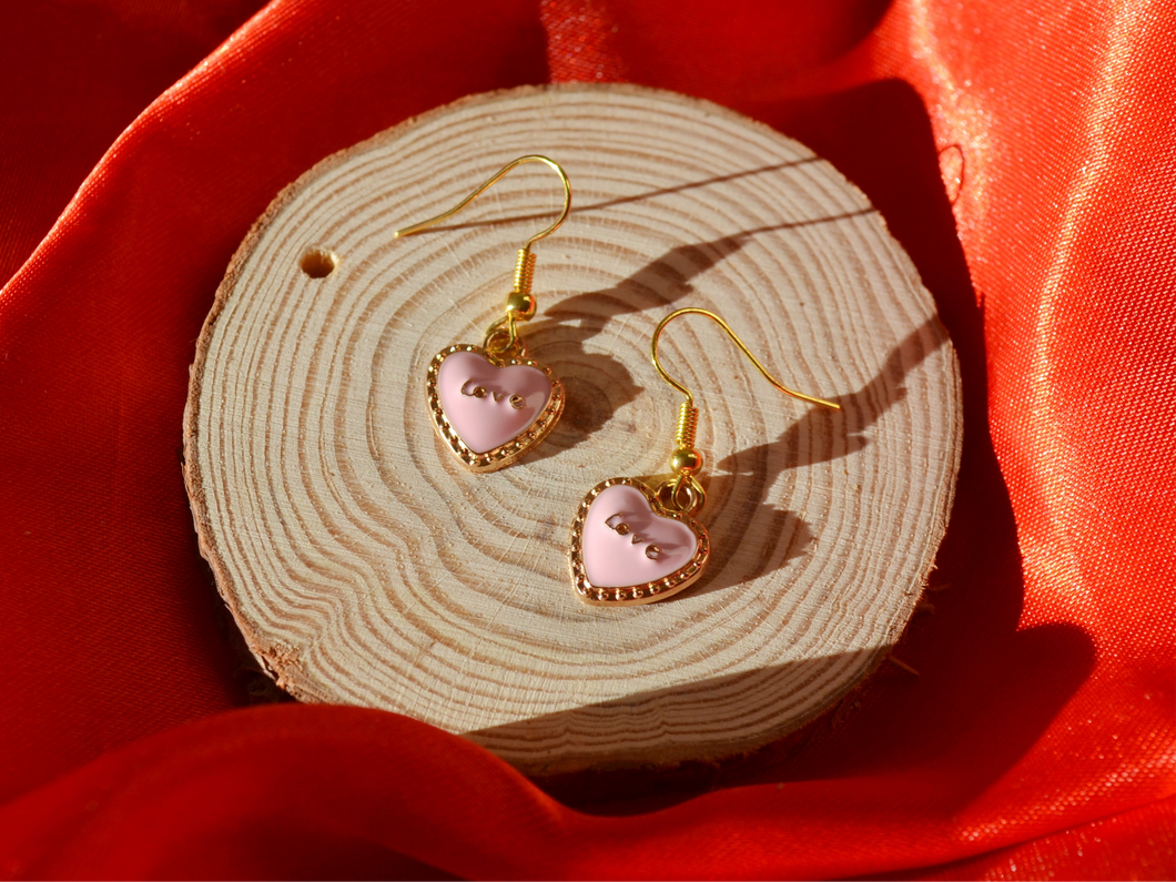 Pink Love Heart Hook Earrings - Valentines