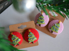 Load image into Gallery viewer, Red Christmas Tree Button Earrings