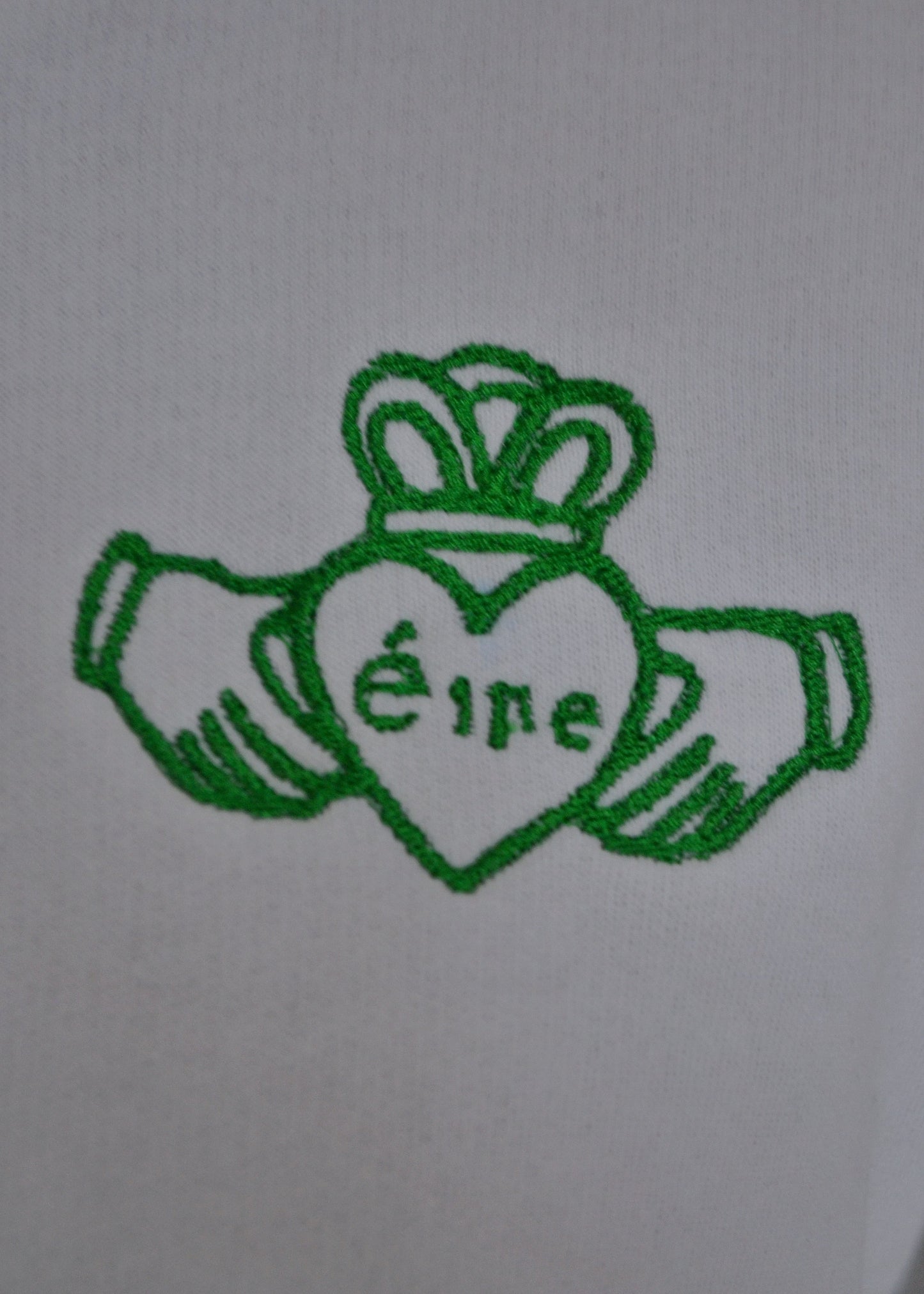 White Claddagh Sweatshirt – Green Embroidery