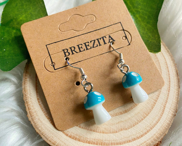 Blue Mushroom Hook Earrings