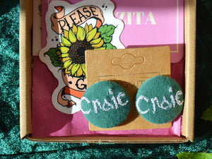 Irish Craic Button Earrings - Bottle Green