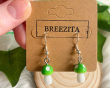 Load image into Gallery viewer, Green Mushroom Hook Earrings