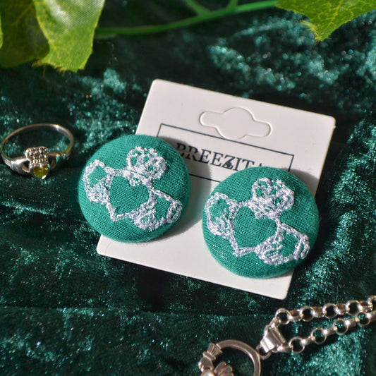 Green Claddagh Button Earrings - Studs & Clip-Ons