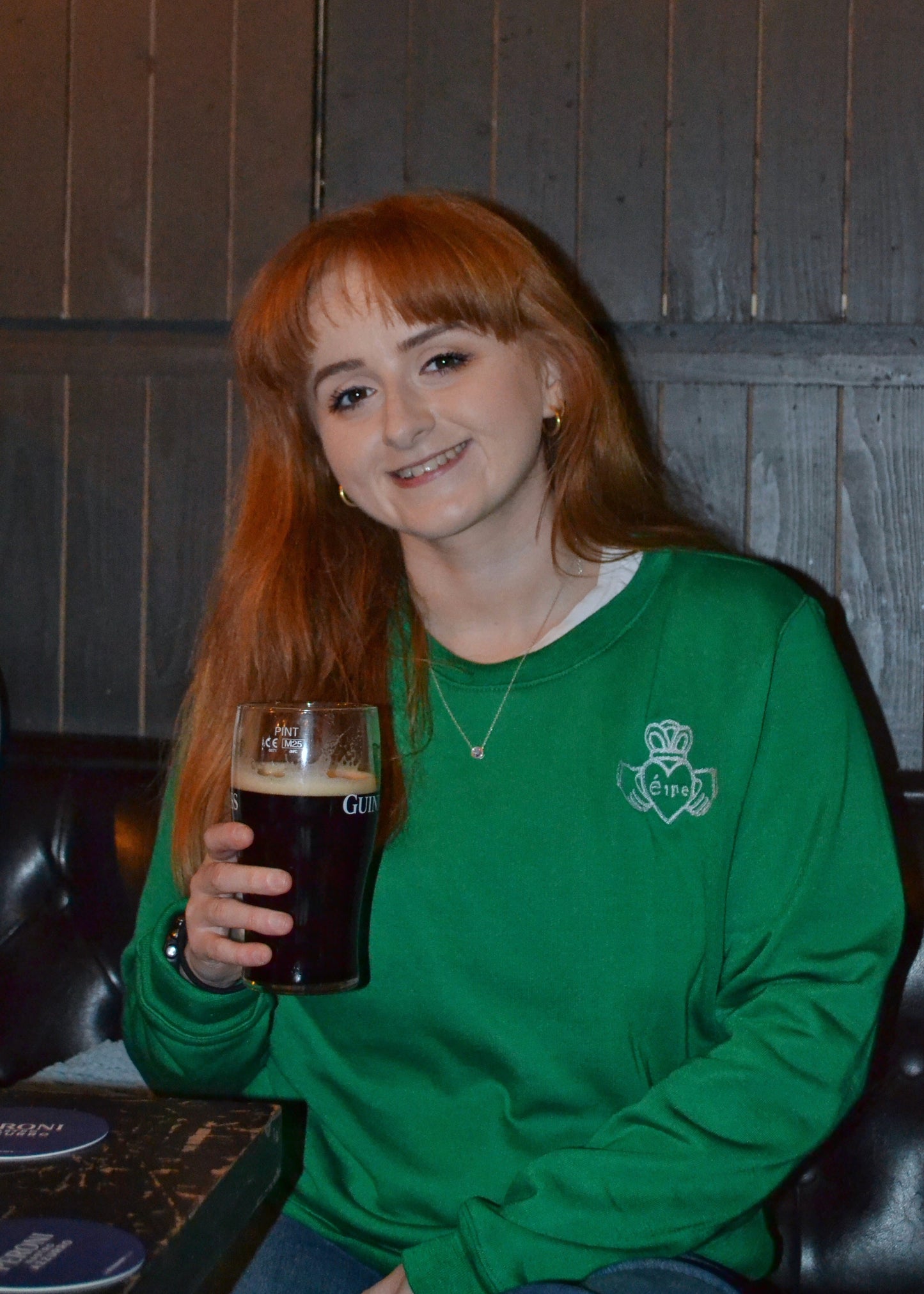 Green Claddagh Sweatshirt – White Embroidery