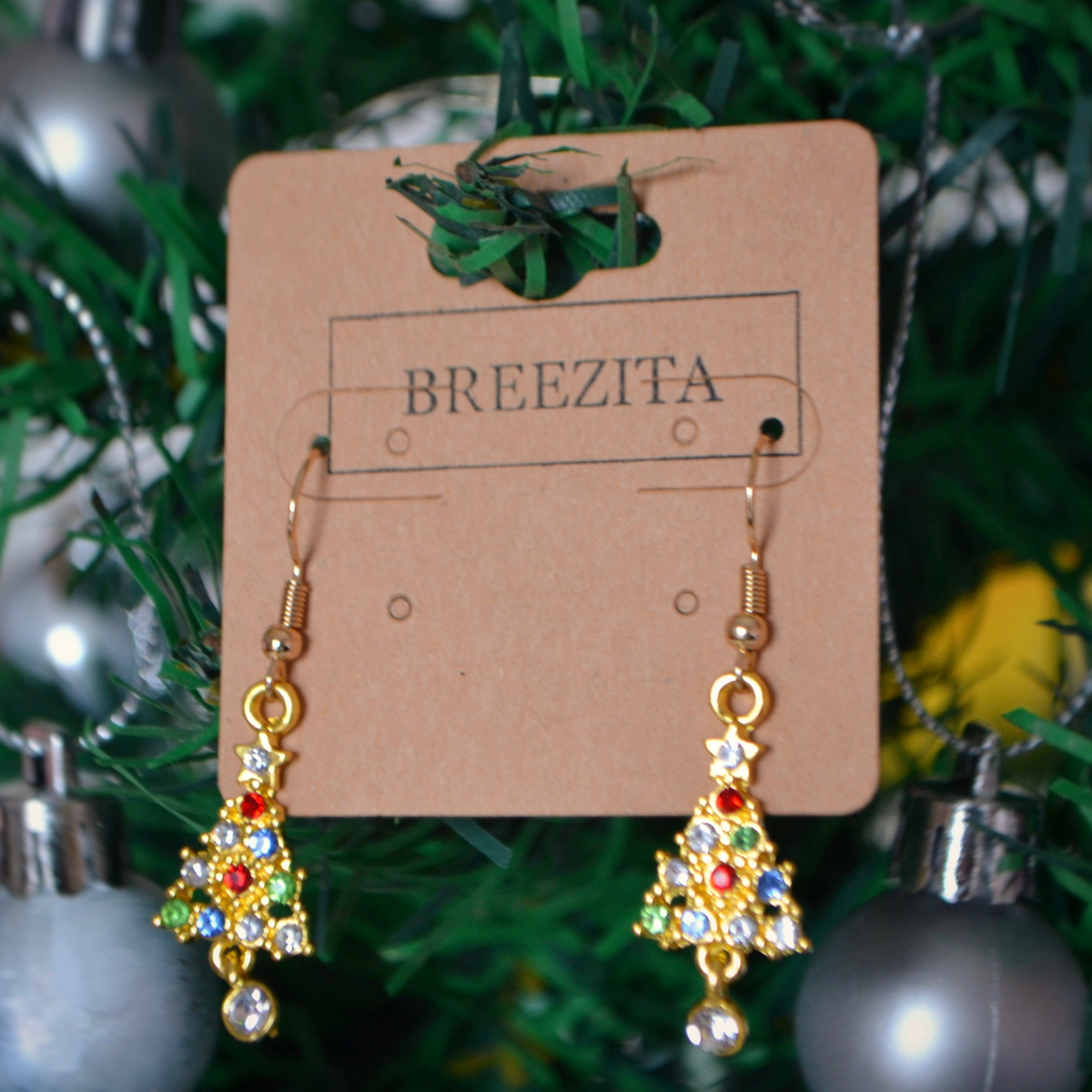Gold Christmas Tree Hook Earrings - Christmas