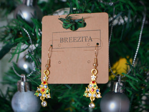 Gold Christmas Tree Hook Earrings - Christmas