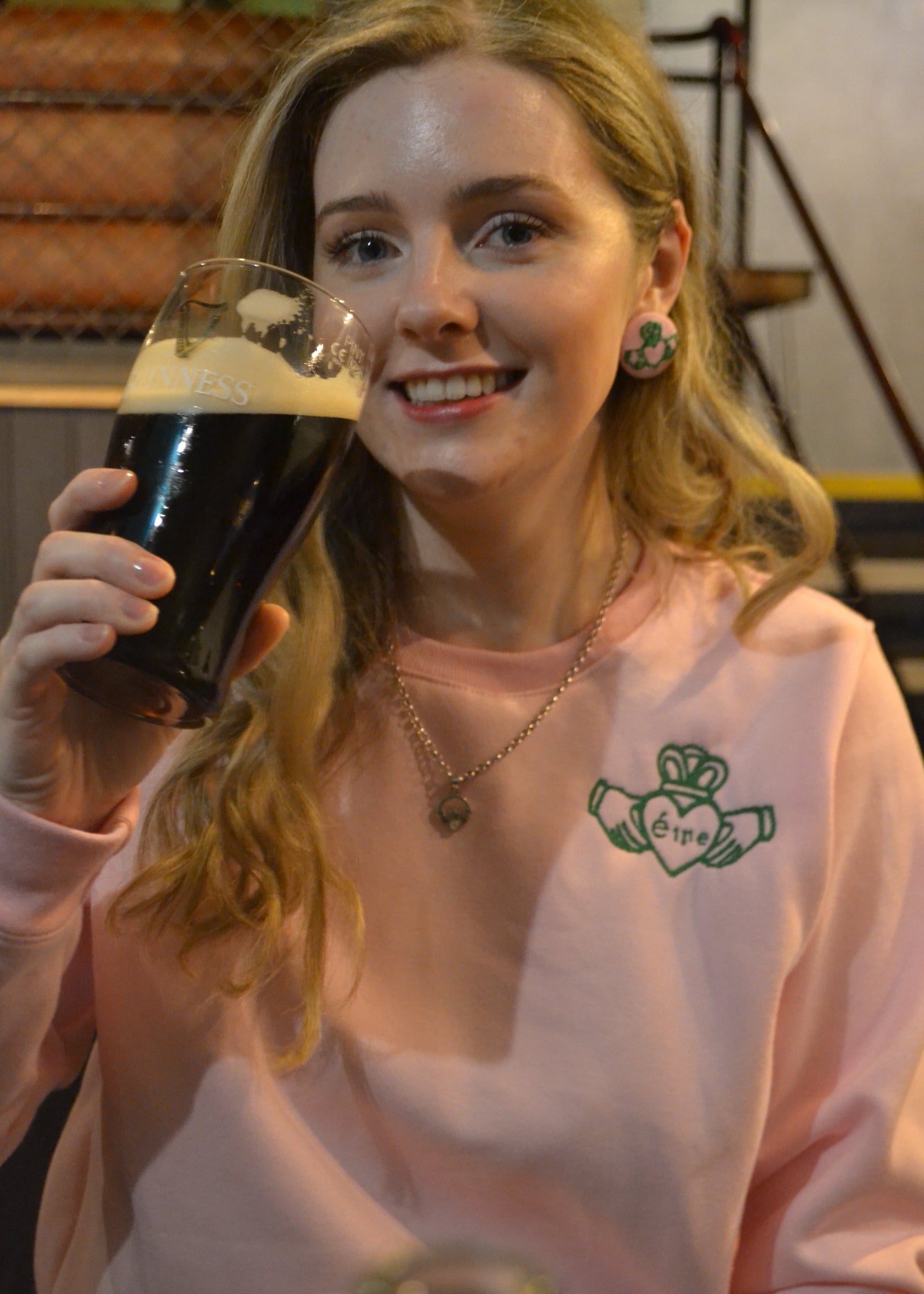 Pink Claddagh Sweatshirt – Green Embroidery