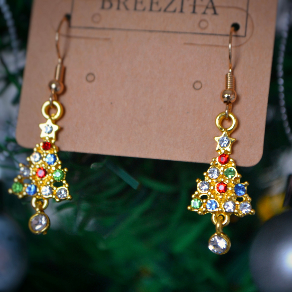 Gold Christmas Tree Hook Earrings - Christmas