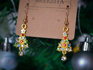 Gold Christmas Tree Hook Earrings - Christmas