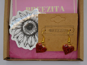 Red Sparkly Heart Hook Earrings - Valentines