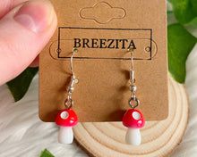 Load image into Gallery viewer, Red Mushroom Hook Earrings