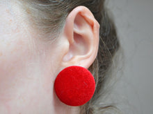 Load image into Gallery viewer, Red Velvet Button Earrings