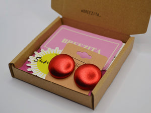 Red Foil Button Earrings