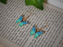 Load image into Gallery viewer, Purple Butterfly Charm Hook Earrings: Gold-Coloured Hypoallergenic Hooks - 9 Vibrant Colours