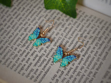 Load image into Gallery viewer, Orange Butterfly Charm Hook Earrings: Gold-Coloured Hypoallergenic Hooks - 9 Vibrant Colours