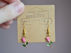 Pink Rose Hook Earrings - Valentines