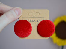 Load image into Gallery viewer, Red Velvet Button Earrings