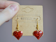 Load image into Gallery viewer, Red Sparkly Heart Hook Earrings - Valentines