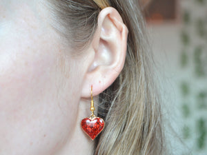 Red Sparkly Heart Hook Earrings - Valentines