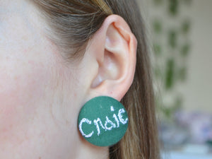 Irish Craic Button Earrings - Bottle Green