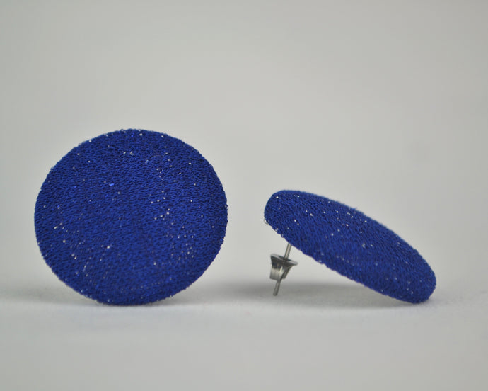 Sparkly Royal Blue Button Earrings