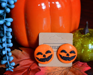 Pumpkin Face Button Earrings