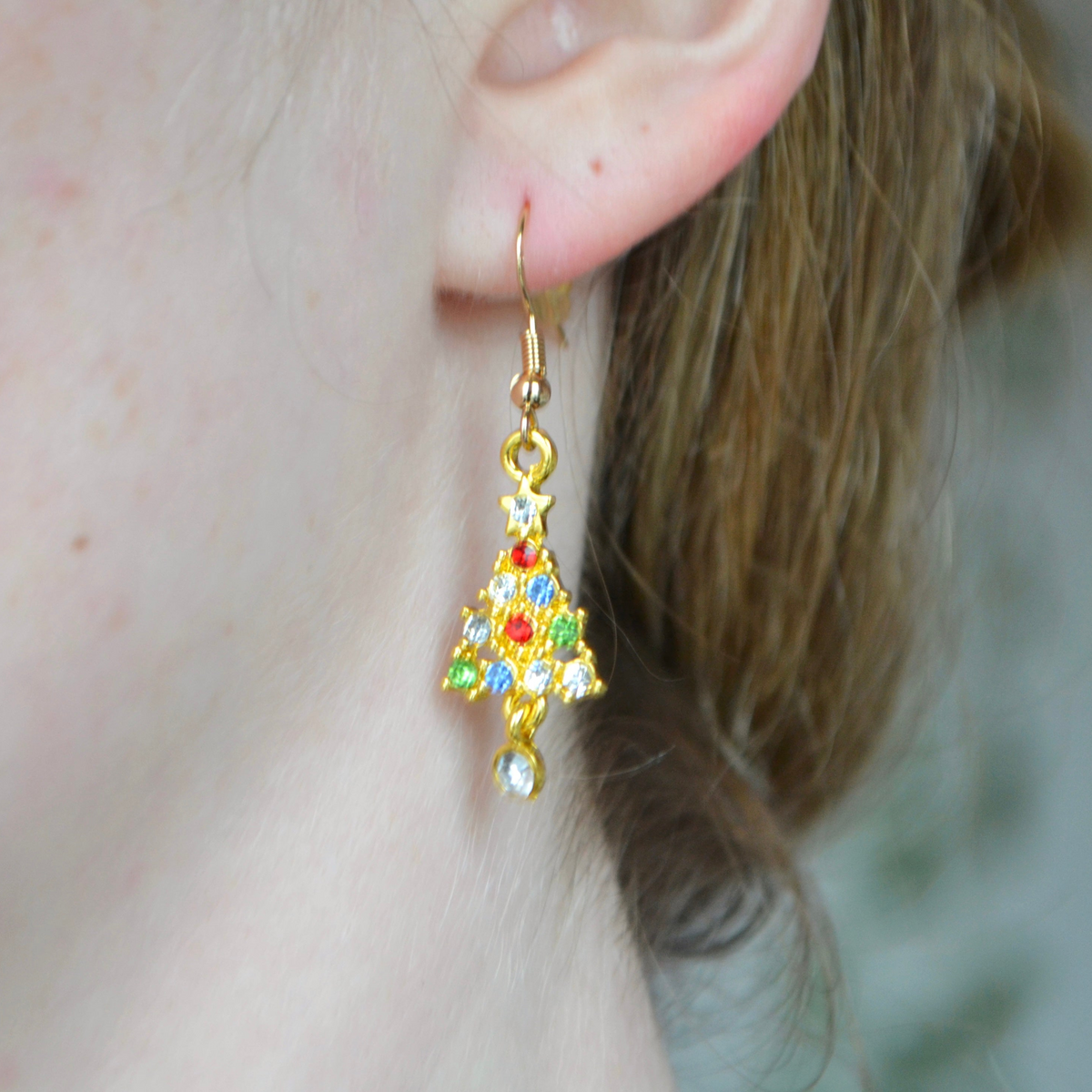 Gold Christmas Tree Hook Earrings - Christmas