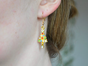 Gold Christmas Tree Hook Earrings - Christmas