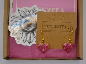 Pink Sparkly Heart Hook Earrings - Valentines