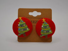 Load image into Gallery viewer, Red Christmas Tree Button Earrings