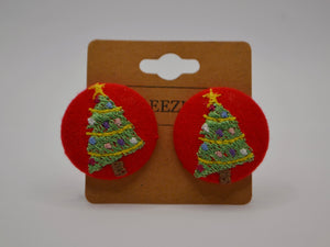 Red Christmas Tree Button Earrings