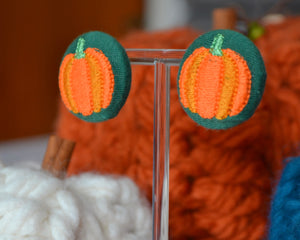 Pumpkin Button Earrings - Bottle Green