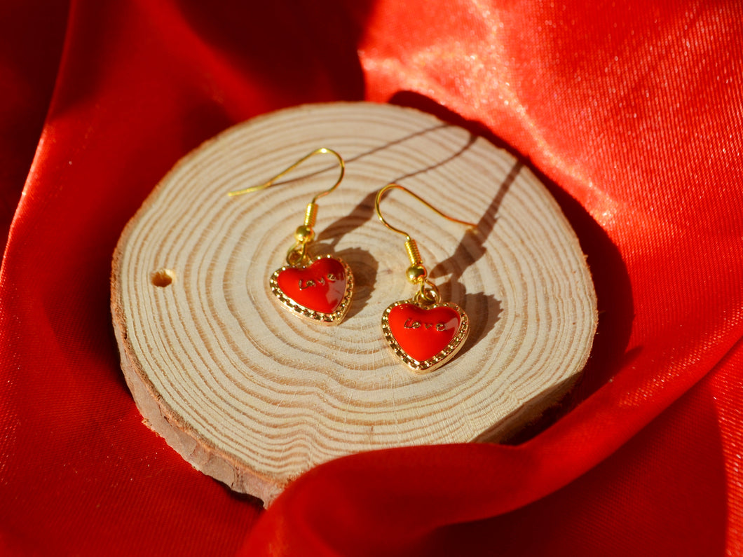 Red Love Heart Hook Earrings - Valentines