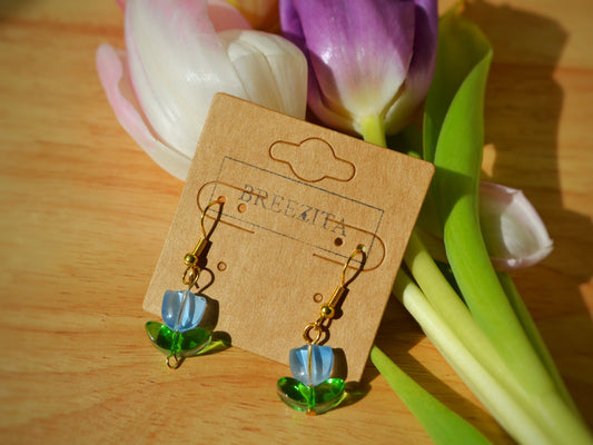 Tulip Hook Earrings - Blue