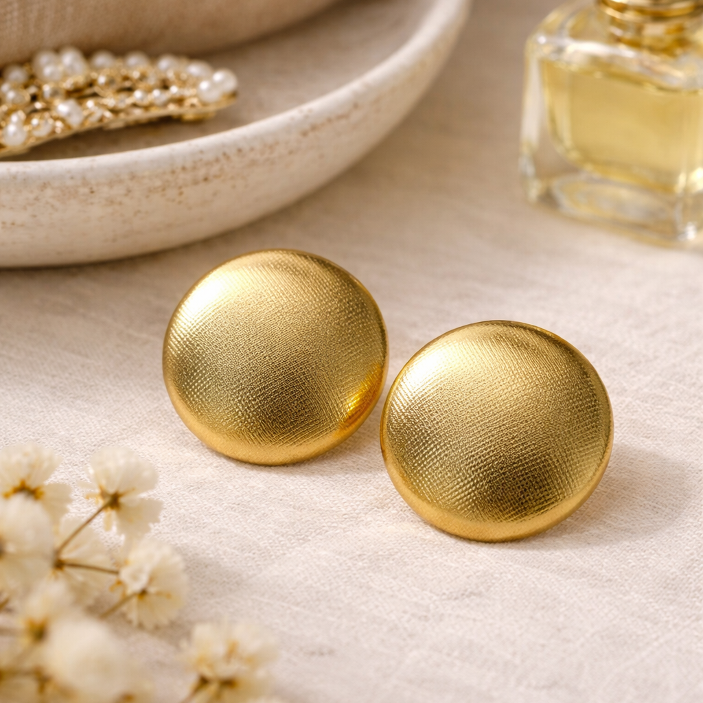 Gold Foil Button Earrings - Large And Small - Minimalist Earrings - Elegant | Timeless