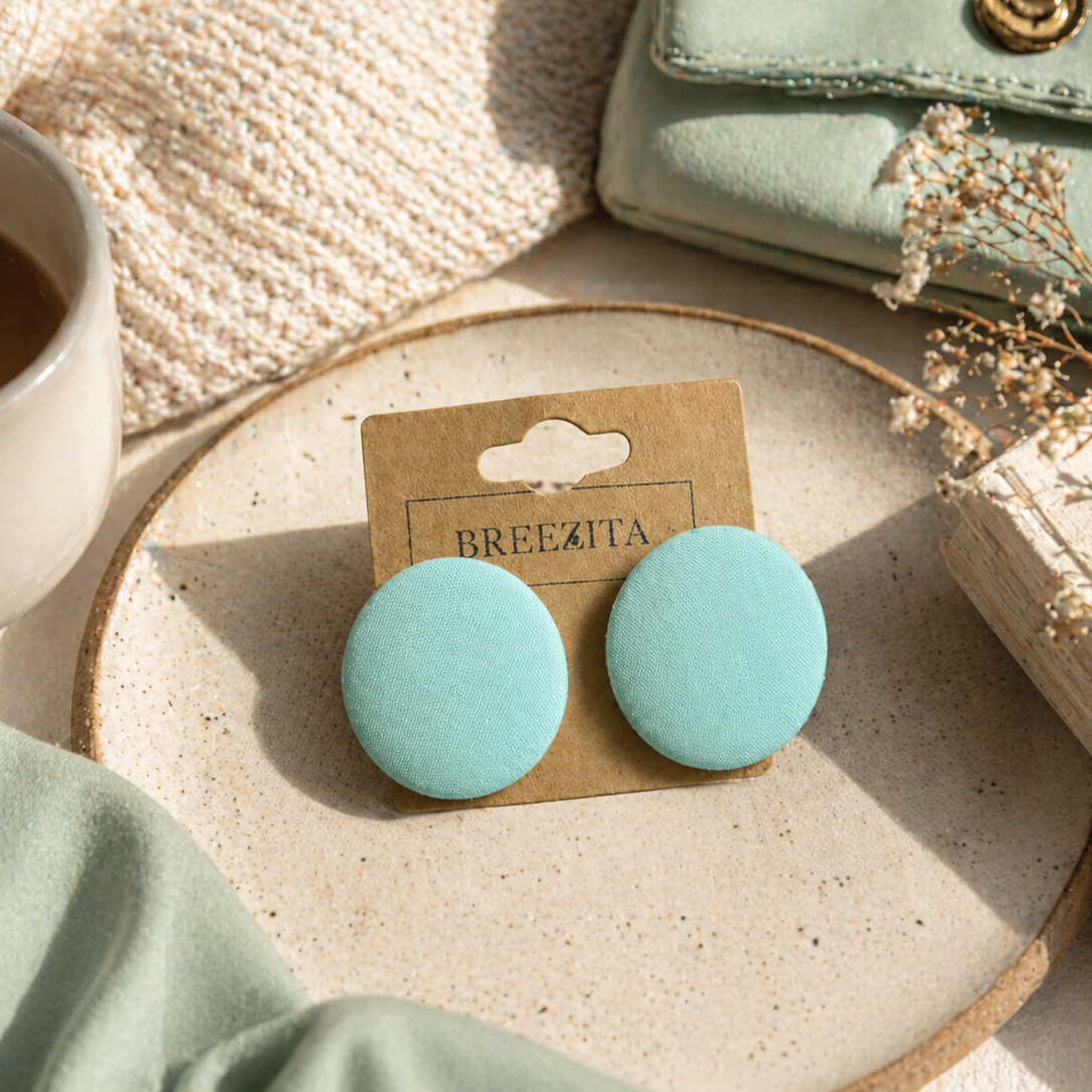 Mint Button Earrings