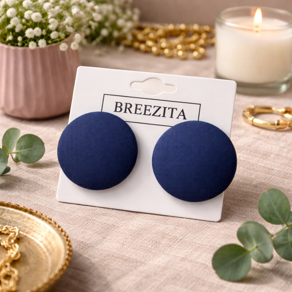 Navy Button Earrings - Studs and Clip-ons